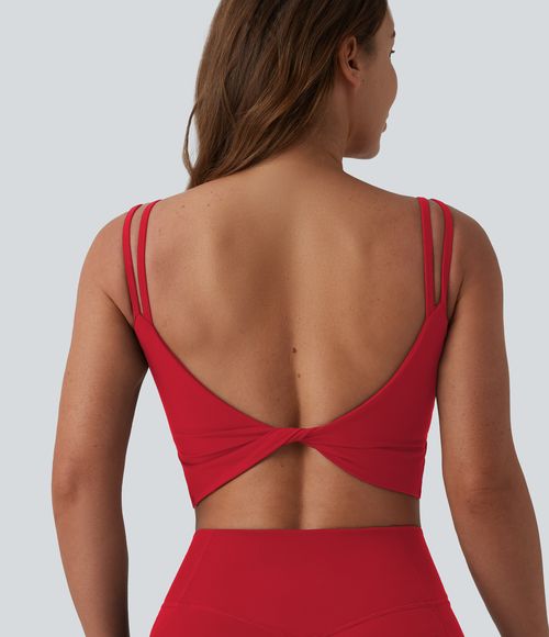 UltraSculpt™ Double Straps Twisted Backless Cropped Built-in Bra Yoga Tank Top DD-F Cups Tank Top - Aura Orange