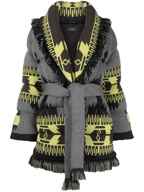 Icon jacquard belted puffer jacket - Grey