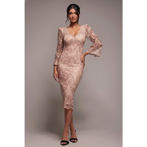 Sequin Scallop Lace Midi Dress - Champagne by Goddiva