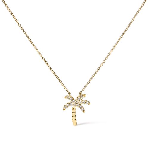 10K Yellow Gold 10 Cttw Round Diamond Palm Tree 18'' Inch Pendant Necklace 