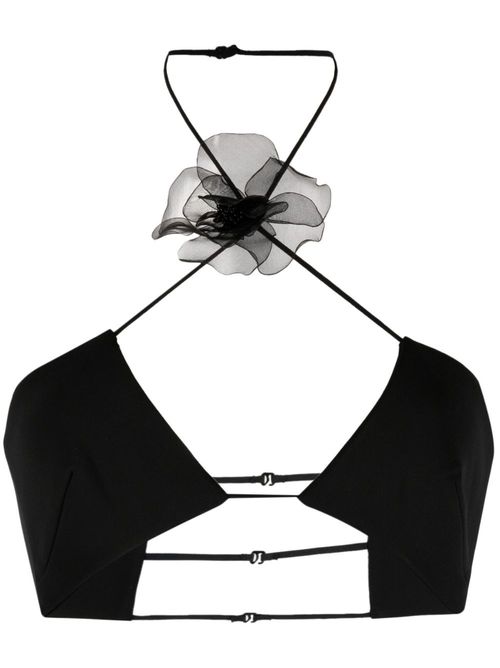 Floral-appliqué halterneck cropped top - Black