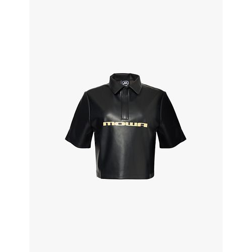 Womens Black Moto Polo Collar Faux-leather Shirt M