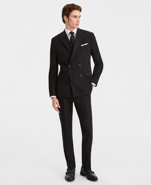 Men's Double-Breasted Slim-Fit Nested Suit - BLACK