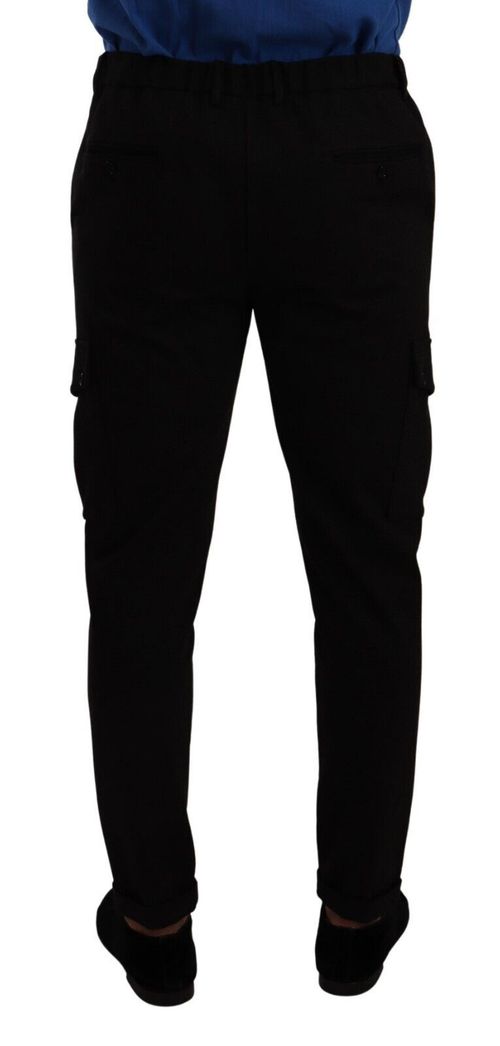 Viscose Blend Skinny Cargo Pants — Black