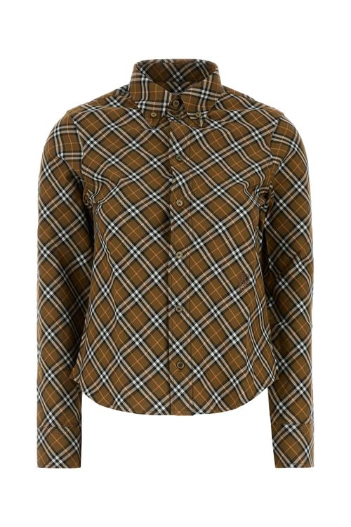 Checked Cotton Shirt — Brown