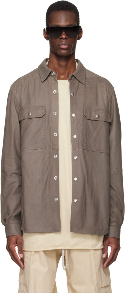 Gray Temple Feather Nappa Leather Outer Shirt