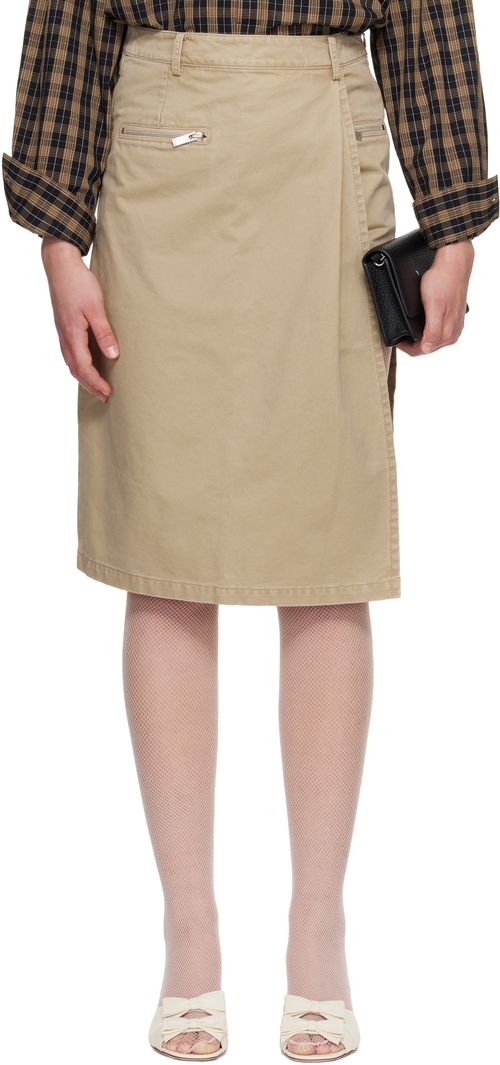 Khaki Two-Piece Asymmetrical Cargo Midi Skirt