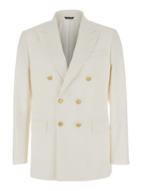 Double-Breasted Virgin Wool Blazer — White