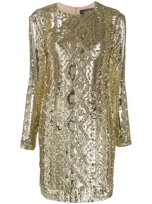 Max Mara sequin embroidered fitted dress - Gold