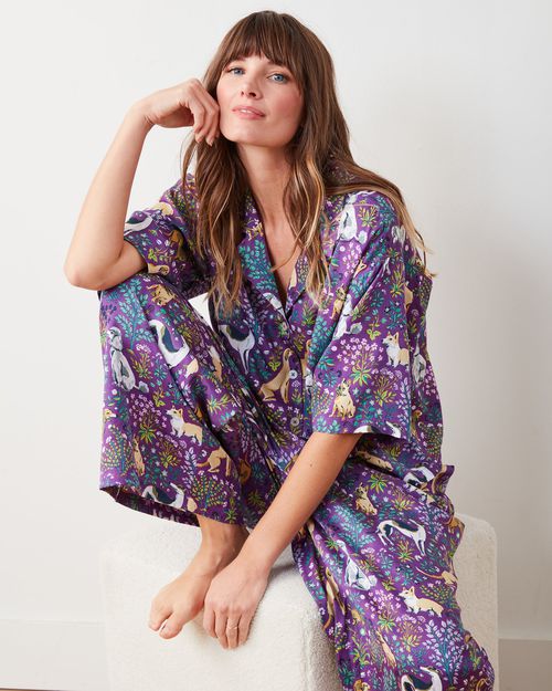 Eco Silky Short Sleeve and Pants Pajama Set in Must Love Dogs | Women's XXS | Purple | Sleepwear