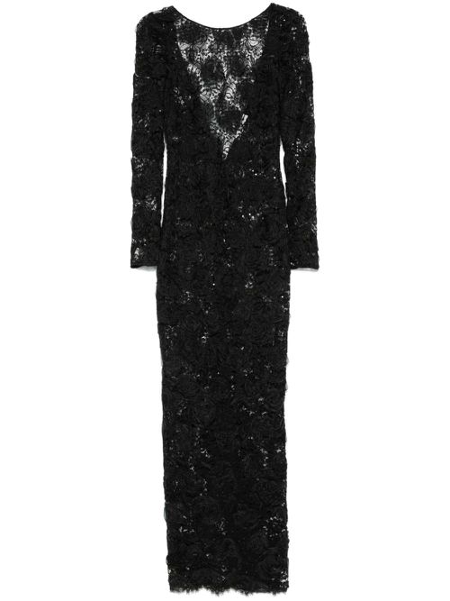 Sequin-embellished floral-appliqué maxi dress - Black
