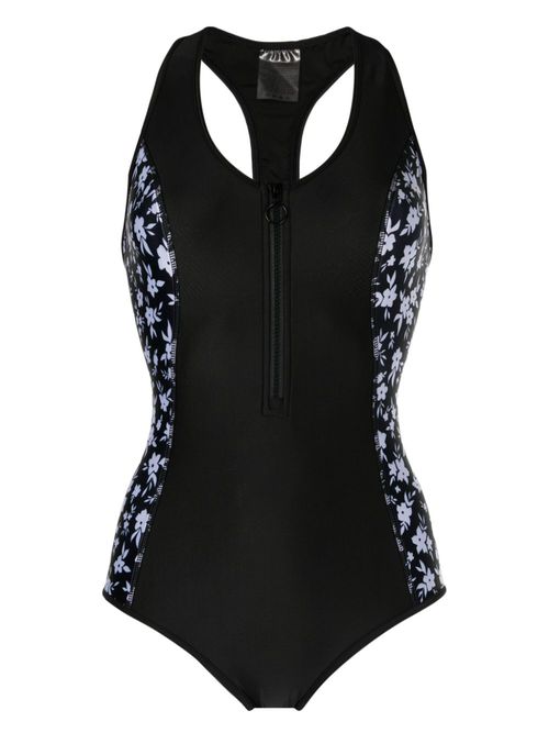 Floral-print zip-up swimsuit - Black