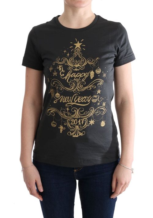 Gold-Printed Cotton T-Shirt — Black