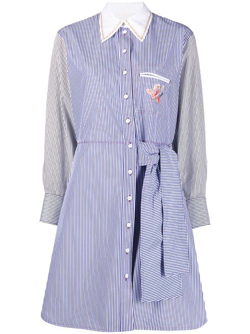 Pinstripe-pattern shirtdress - Blue