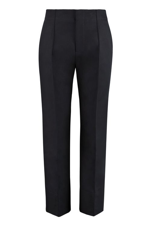 High-Rise Cotton Trousers — Blue