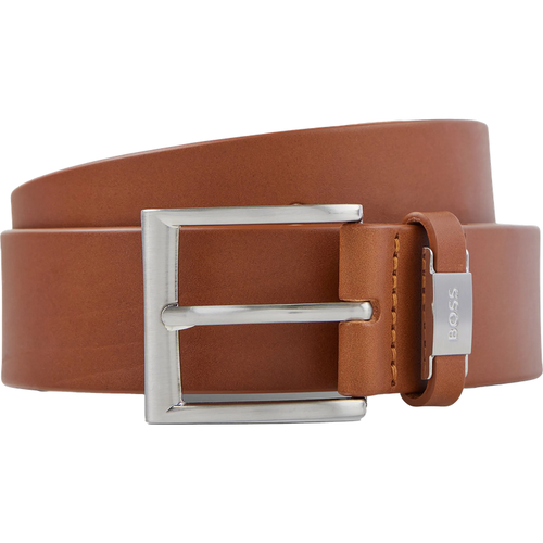 Hugo Boss Italian-Leather Belt With Branded Metal Trim Connio Style for Men - Medium Brown