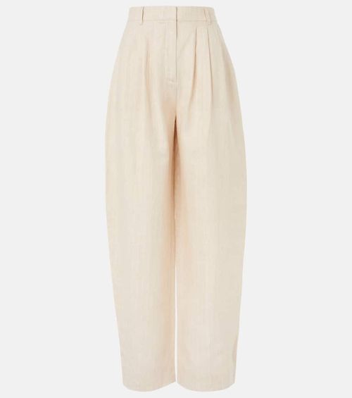 Lucille pinstripe linen barrel-leg pants