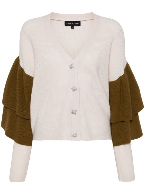 Ruffled-sleeve V-neck cardigan - Pink