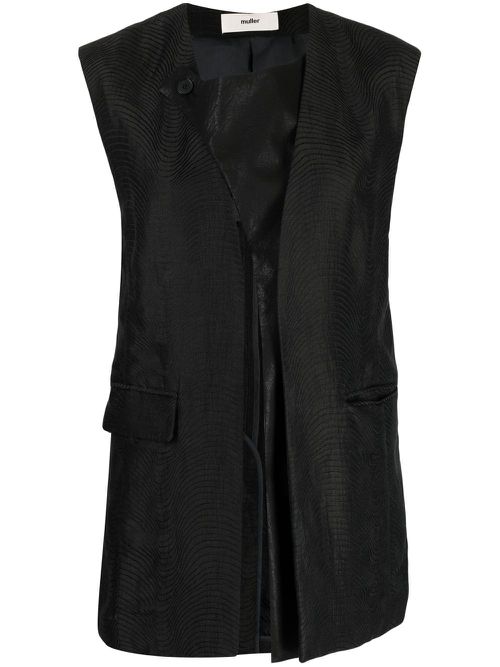 Sleeveless linen blend top - Black