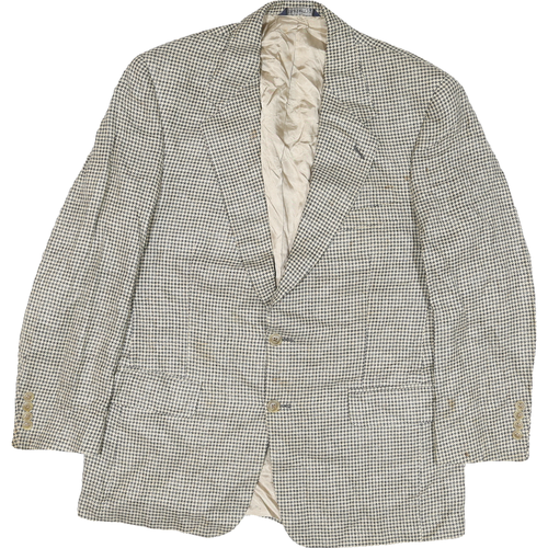 BURBERRY Mens Beige & Black Houndstooth Tailored Jacket L Polyester Blend Button