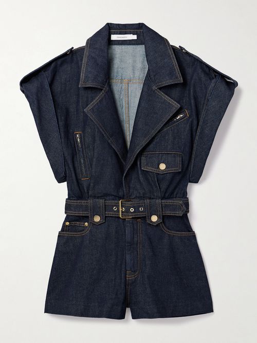 Crush Belted Denim Playsuit - Blue