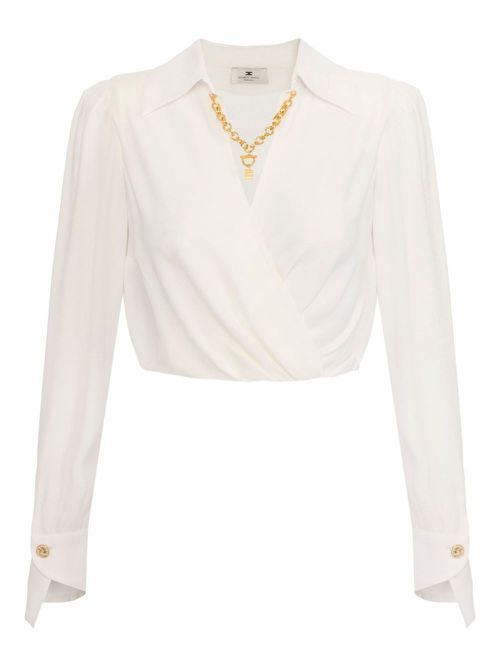 Long-sleeve wrap blouse - White