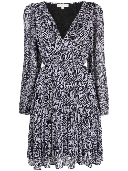Pleated zebra-print mini dress - Black