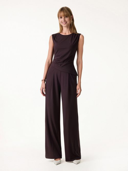 2Pcs Set Tucked Asymmetrical Hem Top & High Rise Wide Leg Pants - Purple Gloam / XS