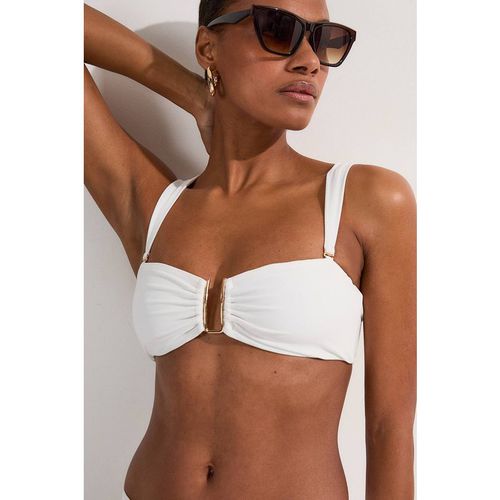 Karen Millen Women's Detachable Strap Gold Trim Bikini Top in White