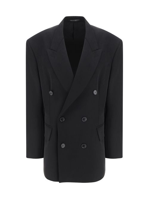 Double-Breasted Wool Blazer — Black