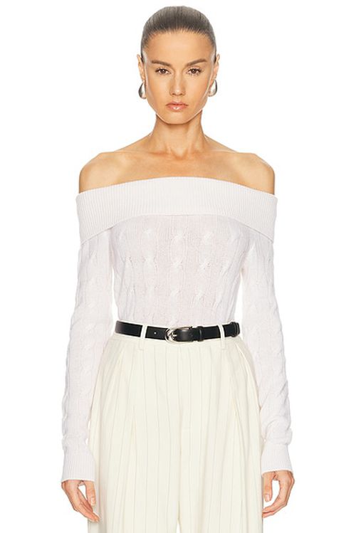 Ralph Lauren Collection Off The Shoulder Sweater in Lux Cream - Cream. S also in
