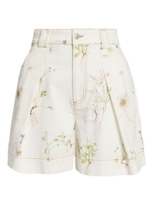 ERDEM floral-print denim shorts - White