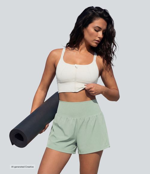 SoftlyZero™ Airy Super High Waisted 2-in-1  Cool Touch Yoga Shorts 5'' with Pockets-Longer Length Gym Short - Light Bean Green