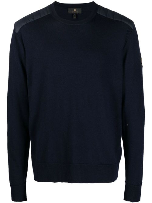 Logo-patch fine-knit wool sweater - Blue