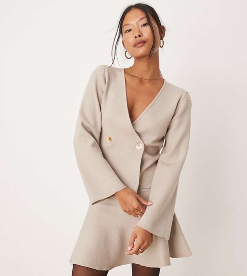Vila Petite structured knit wrap cardigan co-ord in natural melange-Neutral