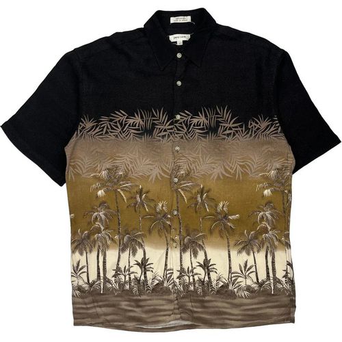 Pierre Cardin Graphic Hawaiian Shirt - Large Black Viscose