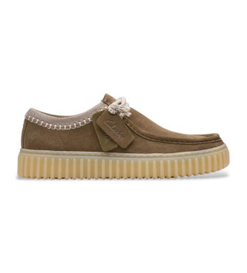 Clarks for man. 26180905 Torhill Lo green leather shoes (42), Flat, Suede, Laces, Casual