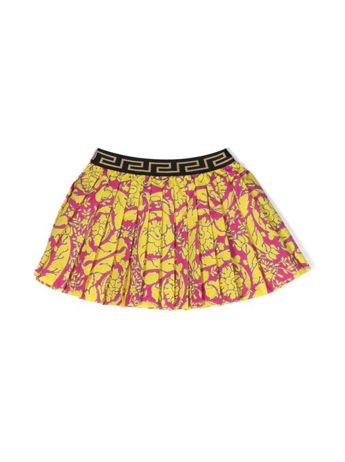Barocco-print pleated skirt - Yellow