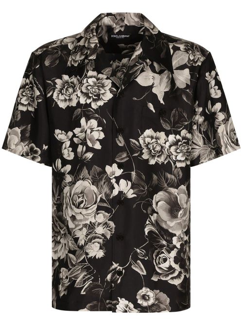 Floral-print silk shirt - Black