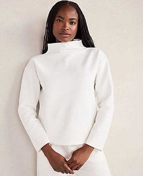Ann Taylor Haven Well Within Soft-Brushed Fleece Funnel Neck Pullover