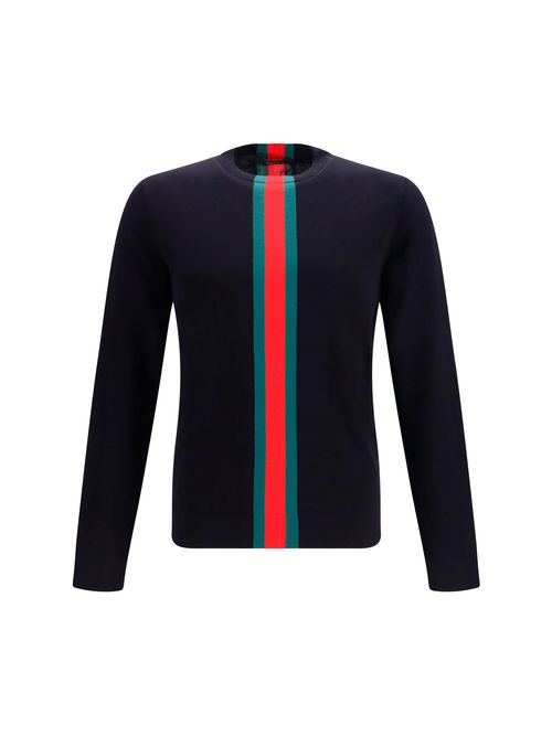 Web Striped Intarsia Sweater — Navy