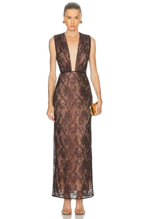 AKNVAS Leo Beaded Gown in Chocolate - Brown. 8 also