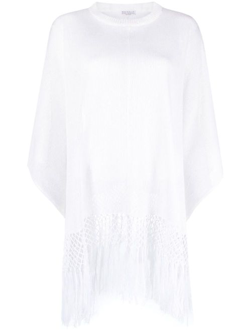 Asymmetric fringed jumper - White