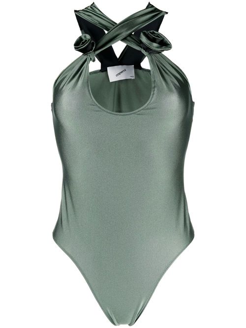 Crossover flower-detail bodysuit - Green