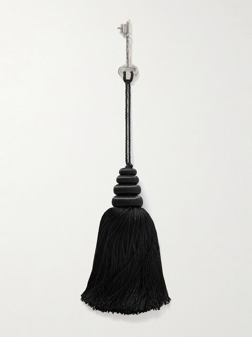 Tasseled Satin And Silver Bag Charm - Black