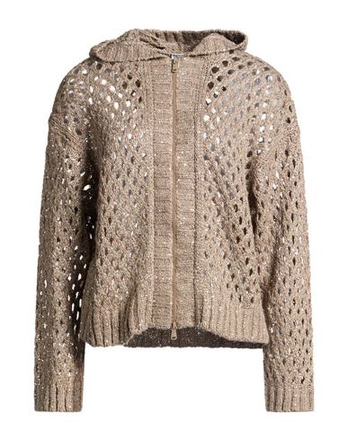 Woman Cardigan Khaki Size 3XL Silk, Linen, Polyamide, Polyester