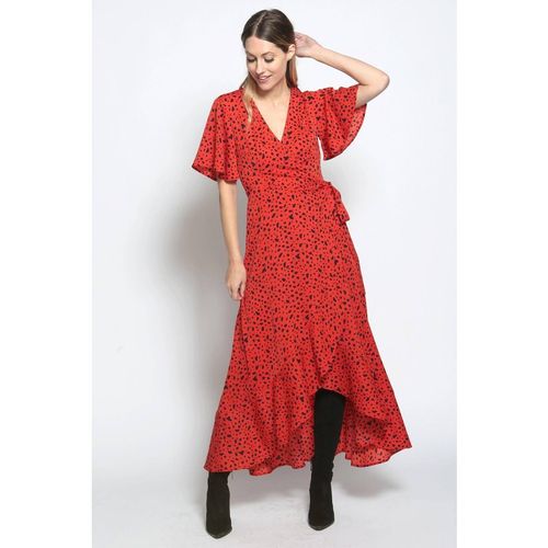 Cutie London Women's Animal Print Frill Hemmed Wrap Dress in Black