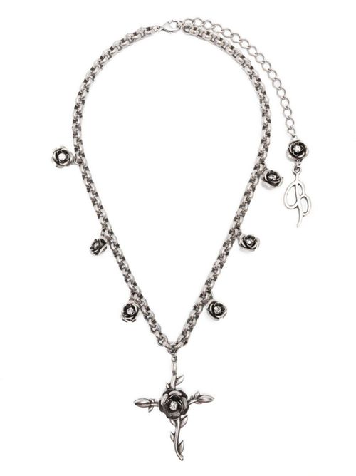 Flower-detailing polished-finish necklace - Silver
