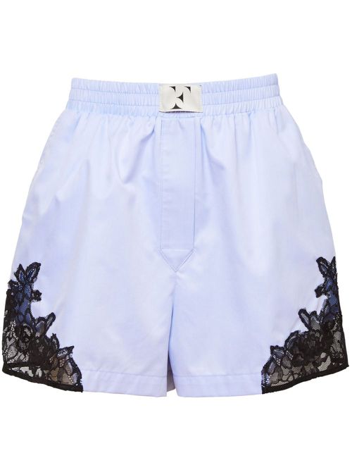 Lace-insert poplin boxer shorts - Blue