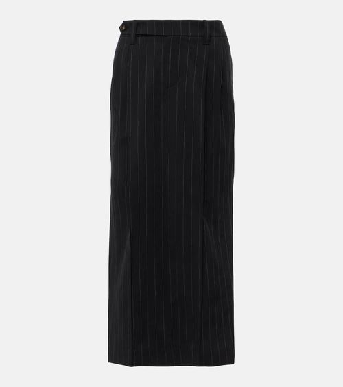 Pinstripe wool and cotton midi skirt